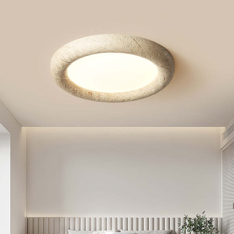 Japanese Travertine Circle Ring LED Flush Mount Light