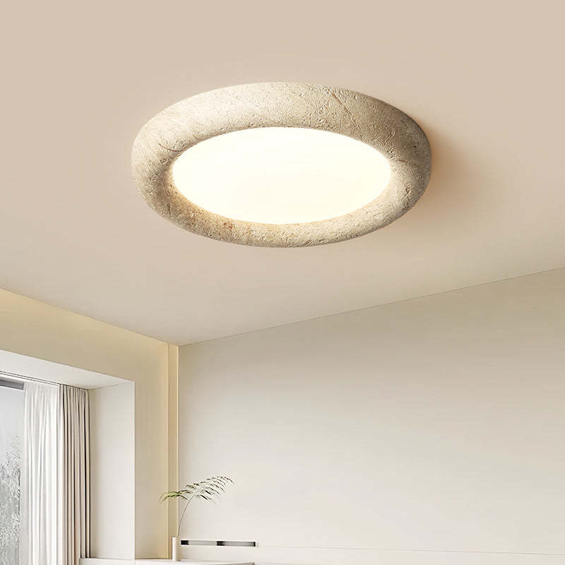 Japanese Travertine Circle Ring LED Flush Mount Light