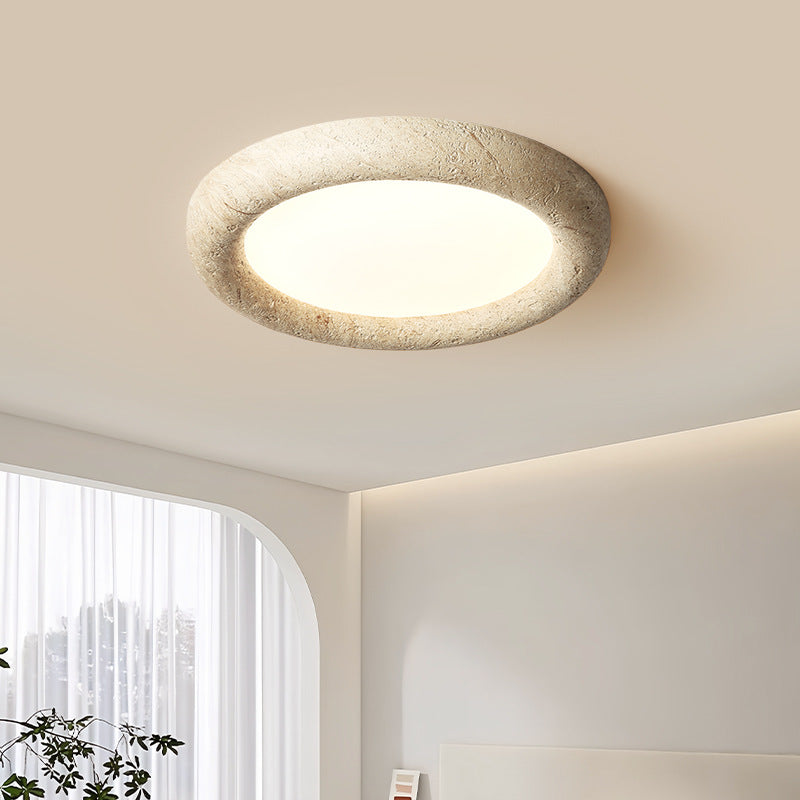 Japanese Travertine Circle Ring LED Flush Mount Light