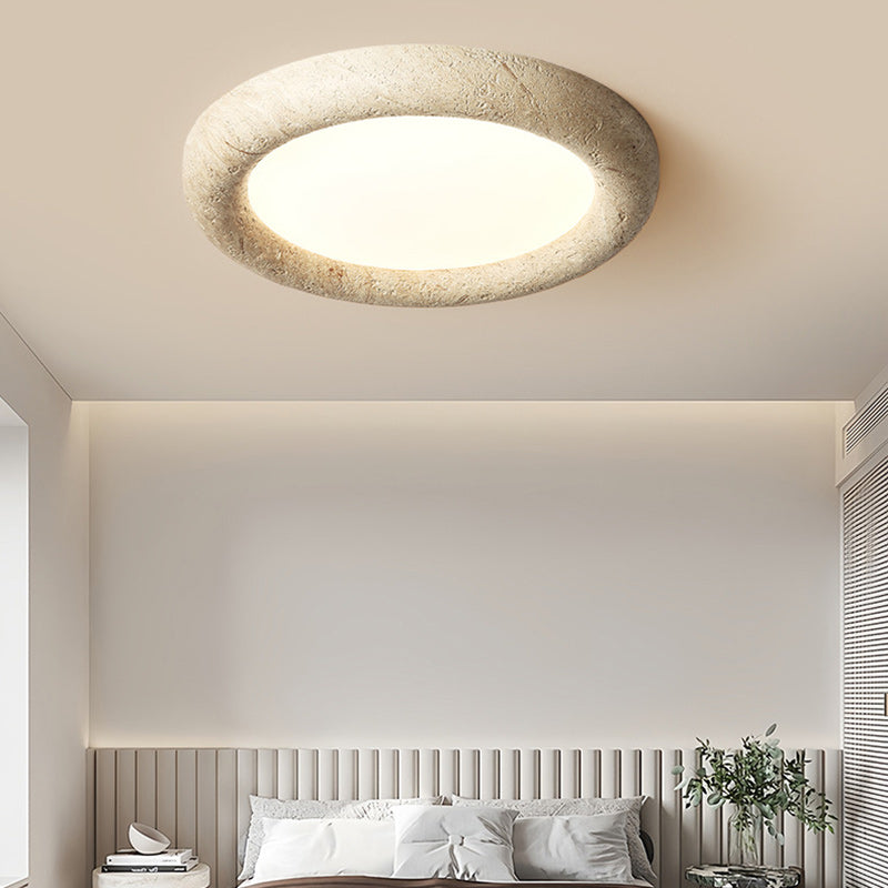 Japanese Travertine Circle Ring LED Flush Mount Light