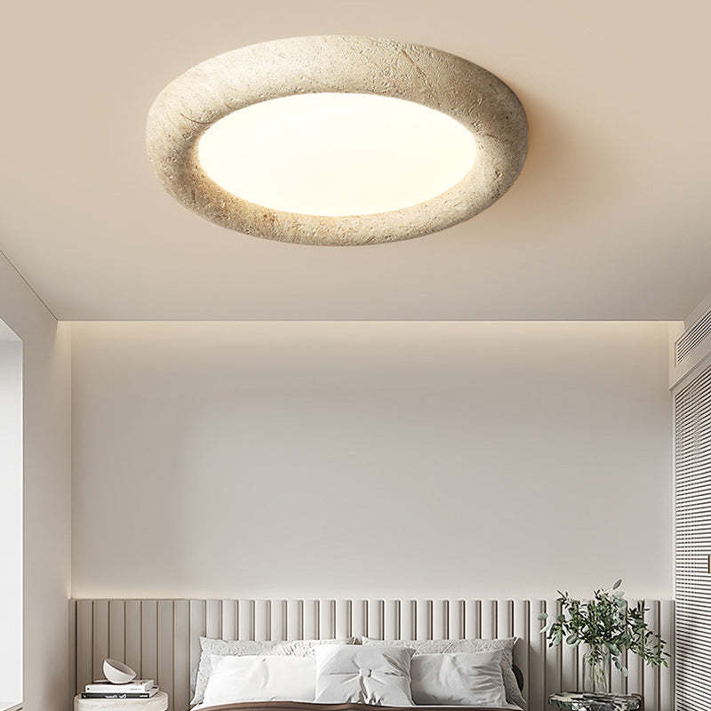Japanese Travertine Circle Ring LED Flush Mount Light