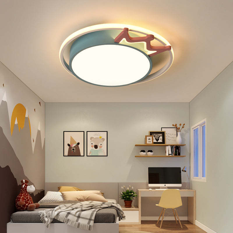 Nordic Crown Iron Acrylic Round LED Flush Mount Light