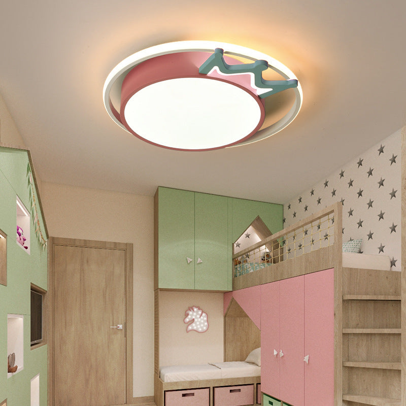 Nordic Crown Iron Acrylic Round LED Flush Mount Light