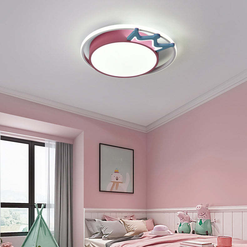 Nordic Crown Iron Acrylic Round LED Flush Mount Light