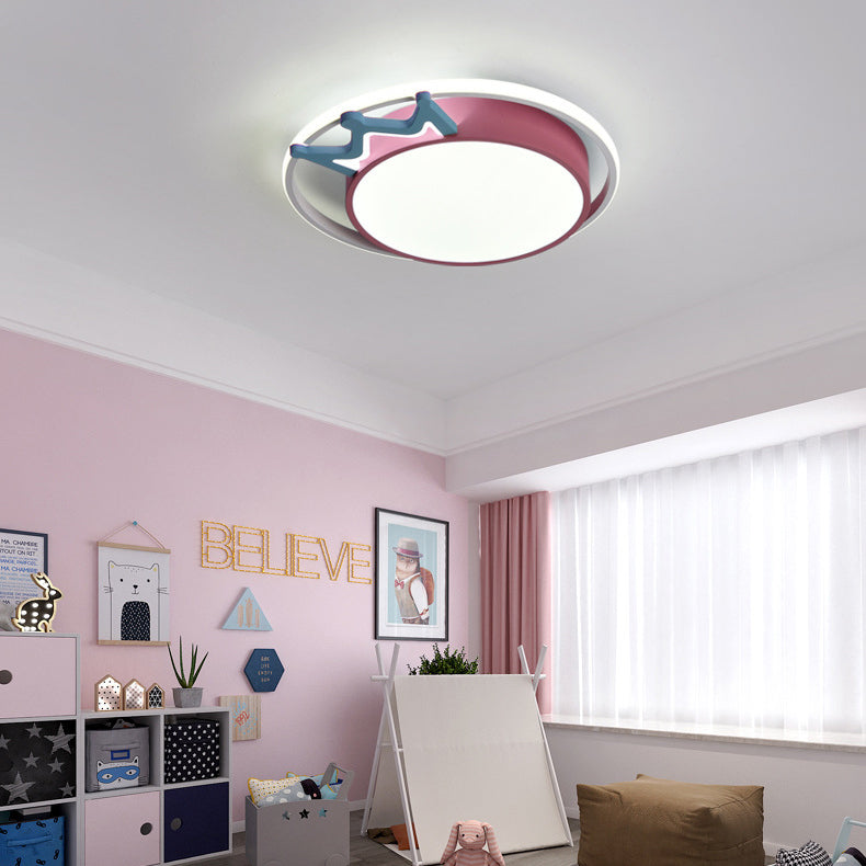 Nordic Crown Iron Acrylic Round LED Flush Mount Light