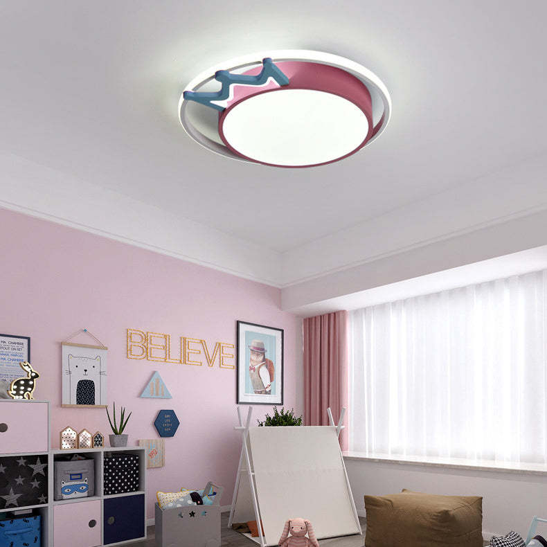 Nordic Crown Iron Acrylic Round LED Flush Mount Light