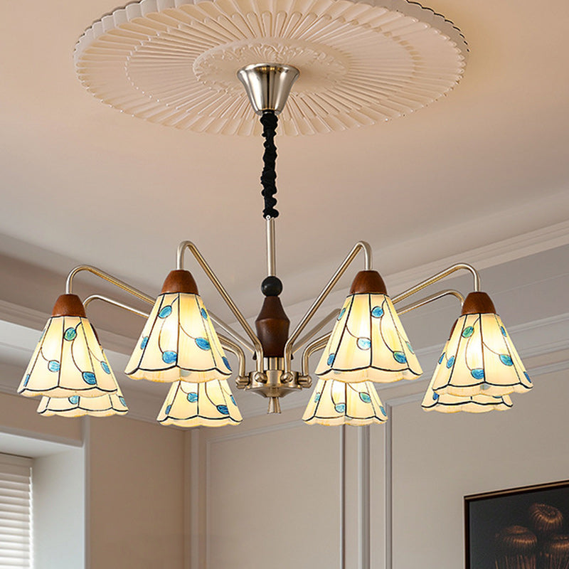 Tiffany Stained Glass Flower Iron Solid Wood Chandelier — 220V-240V For UK/AU