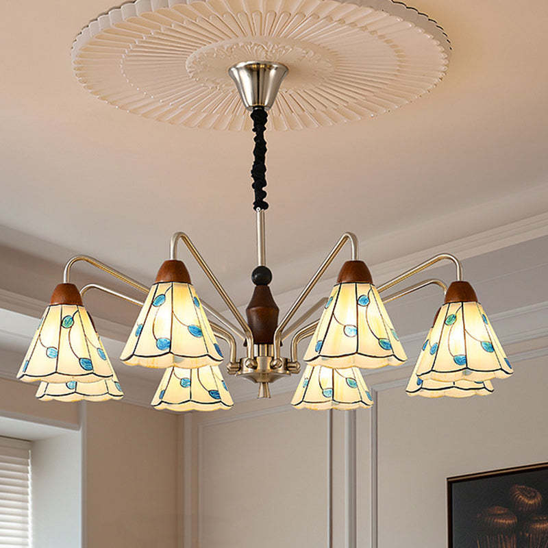 Tiffany Stained Glass Flower Iron Solid Wood Chandelier — 220V-240V For UK/AU