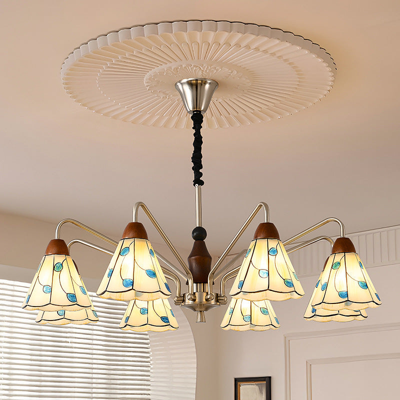 Tiffany Stained Glass Flower Iron Solid Wood Chandelier