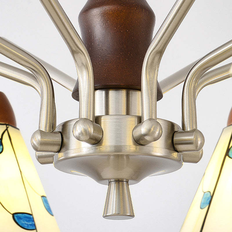 Tiffany Stained Glass Flower Iron Solid Wood Chandelier