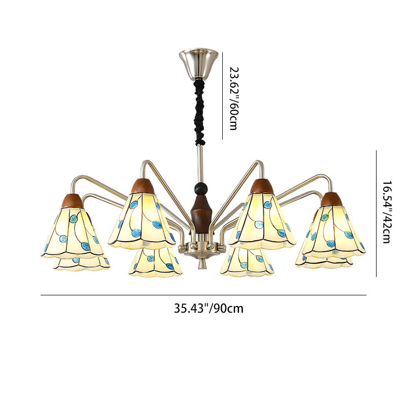 Tiffany Stained Glass Flower Iron Solid Wood Chandelier