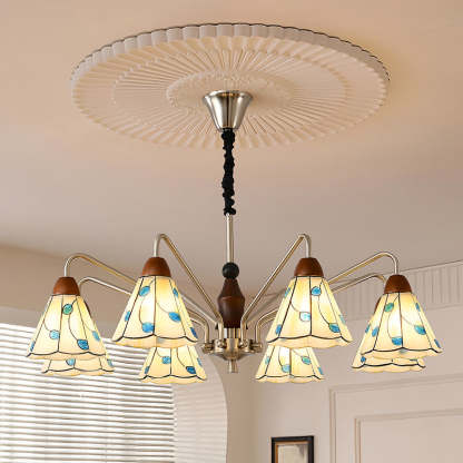 Tiffany Stained Glass Flower Iron Solid Wood Chandelier — 110V-120V For US/CA