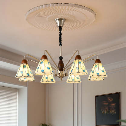 Tiffany Stained Glass Flower Iron Solid Wood Chandelier