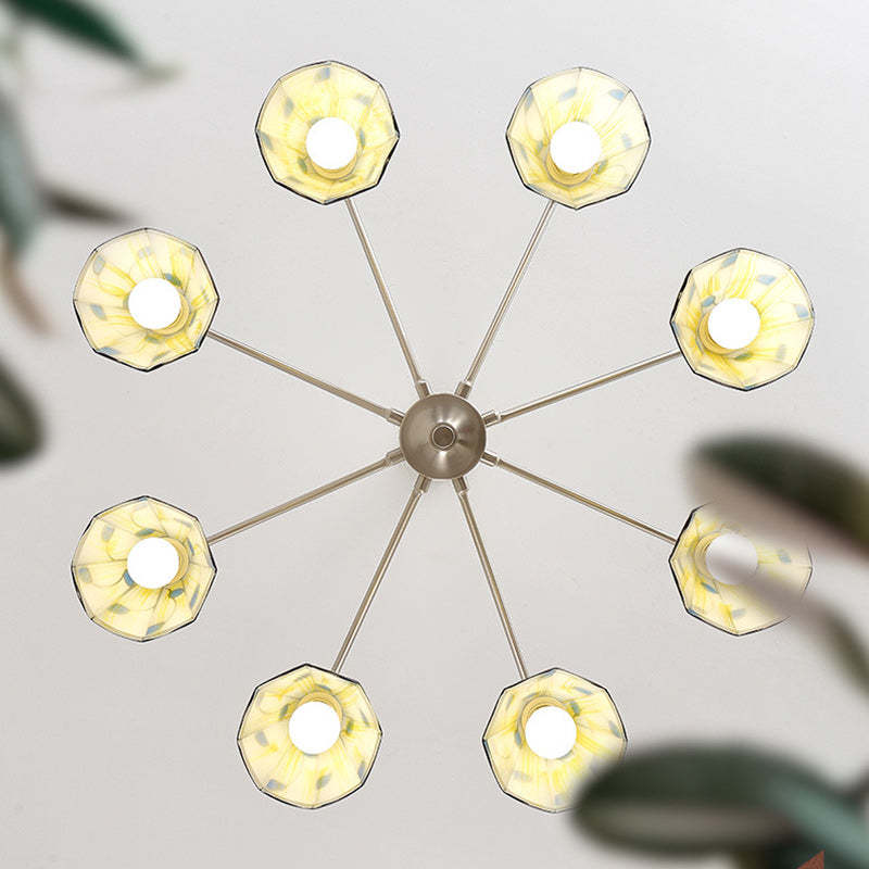 Tiffany Stained Glass Flower Iron Solid Wood Chandelier