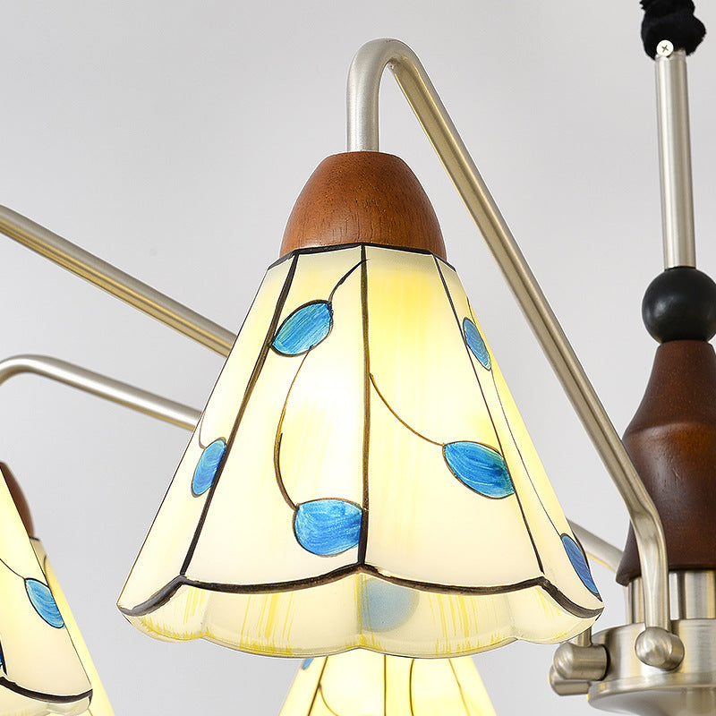Tiffany Stained Glass Flower Iron Solid Wood Chandelier