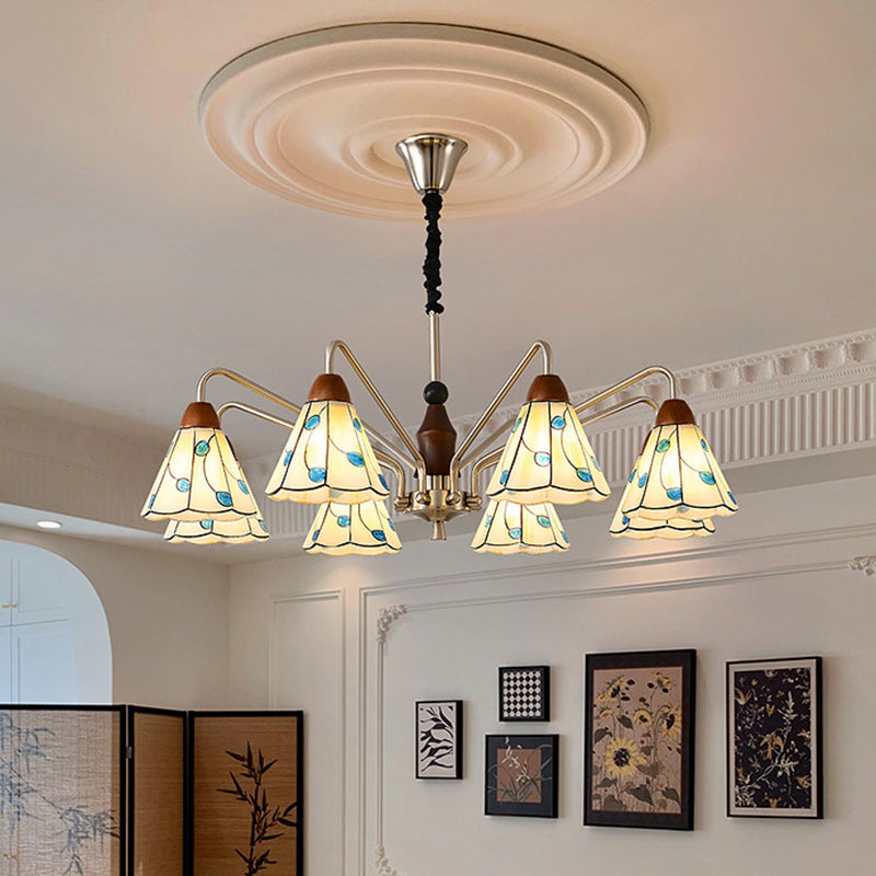 Tiffany Stained Glass Flower Iron Solid Wood Chandelier