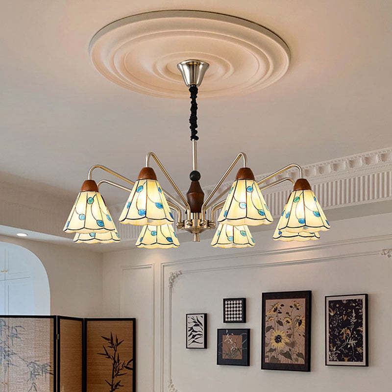 Tiffany Stained Glass Flower Iron Solid Wood Chandelier
