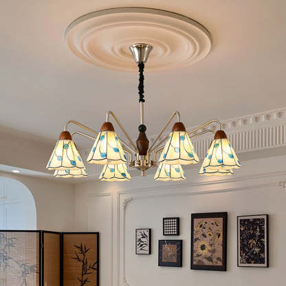 Tiffany Stained Glass Flower Iron Solid Wood Chandelier