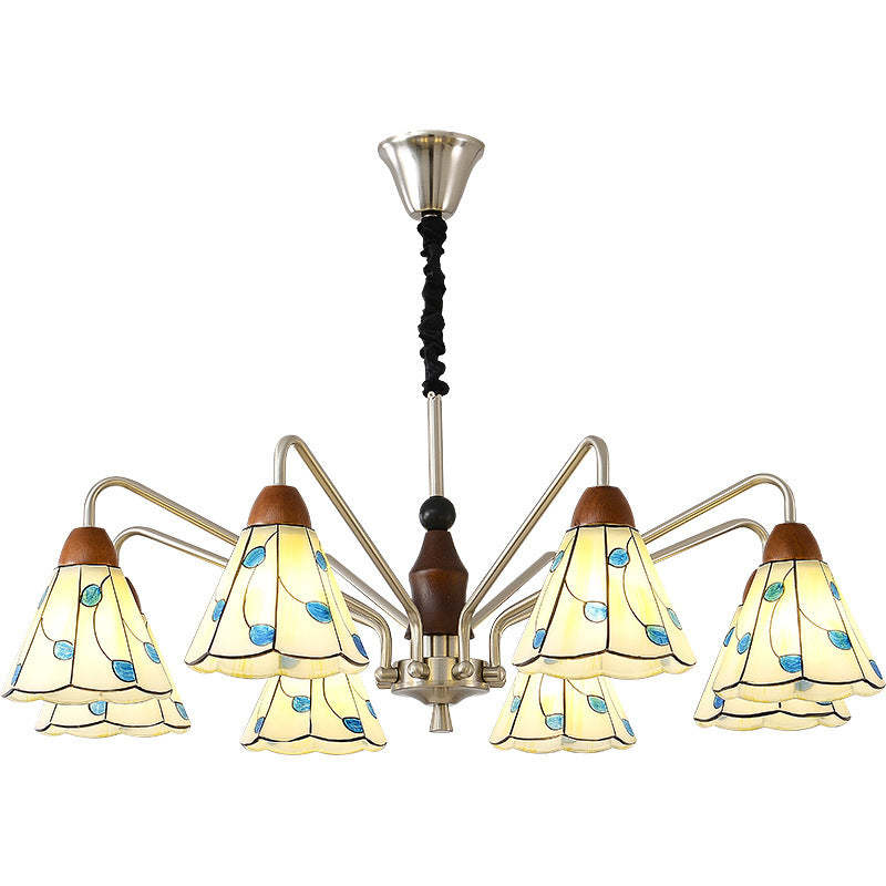 Tiffany Stained Glass Flower Iron Solid Wood Chandelier