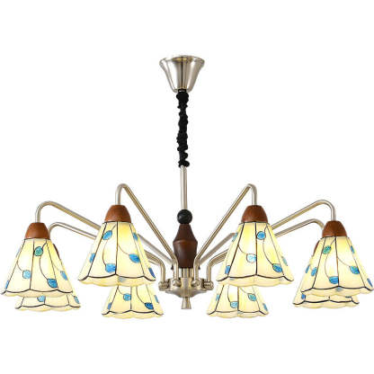 Tiffany Stained Glass Flower Iron Solid Wood Chandelier