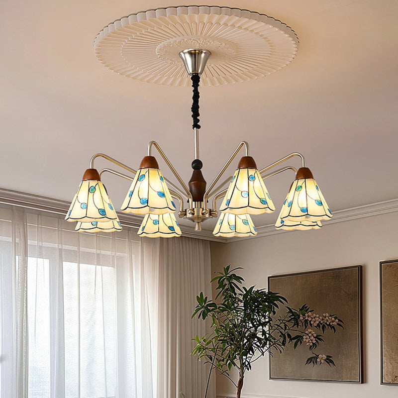 Tiffany Stained Glass Flower Iron Solid Wood Chandelier
