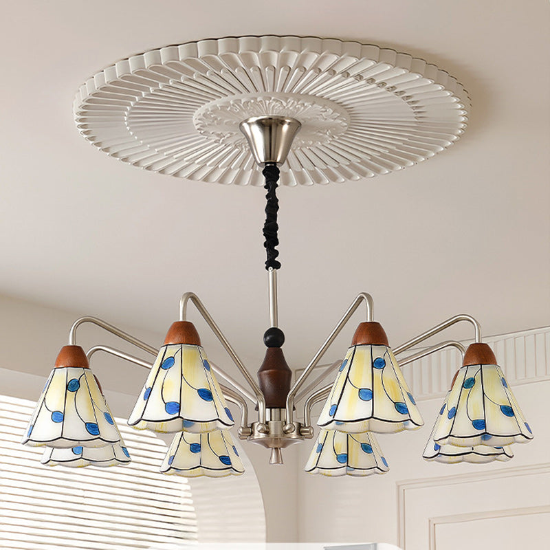 Tiffany Stained Glass Flower Iron Solid Wood Chandelier