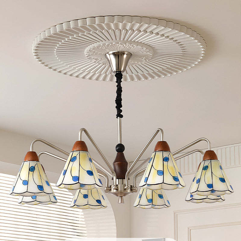 Tiffany Stained Glass Flower Iron Solid Wood Chandelier