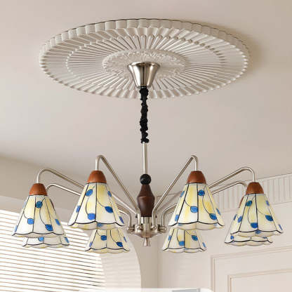 Tiffany Stained Glass Flower Iron Solid Wood Chandelier