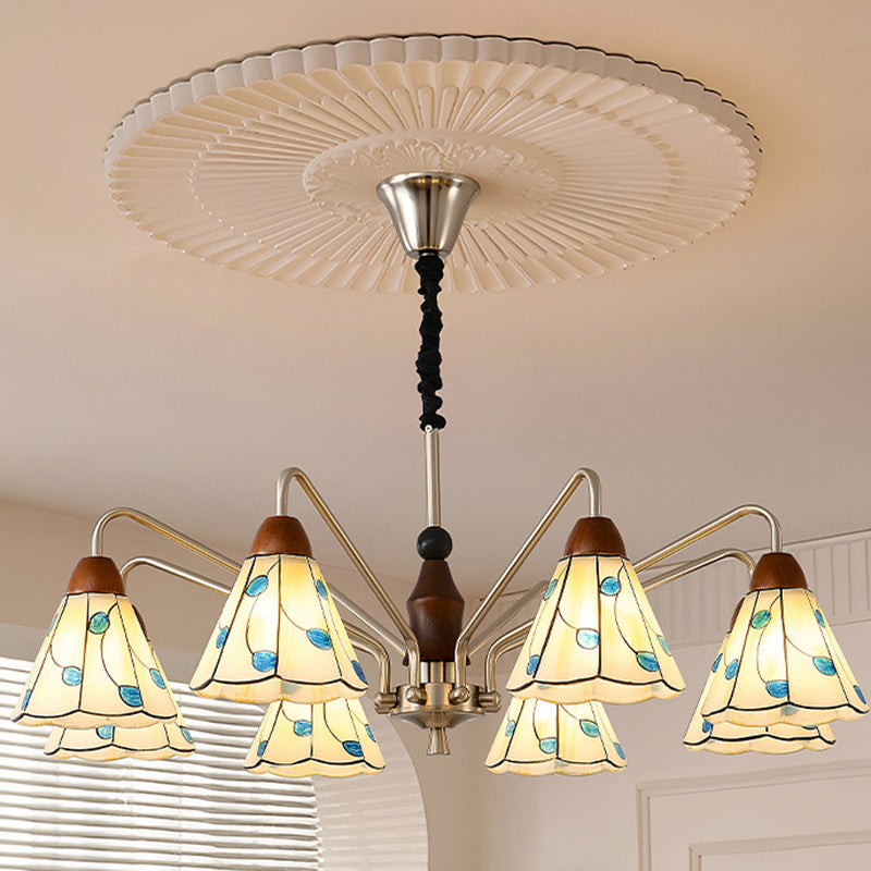 Tiffany Stained Glass Flower Iron Solid Wood Chandelier