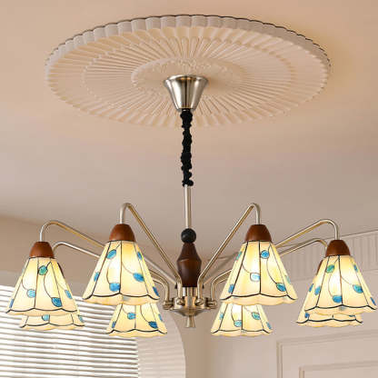 Tiffany Stained Glass Flower Iron Solid Wood Chandelier