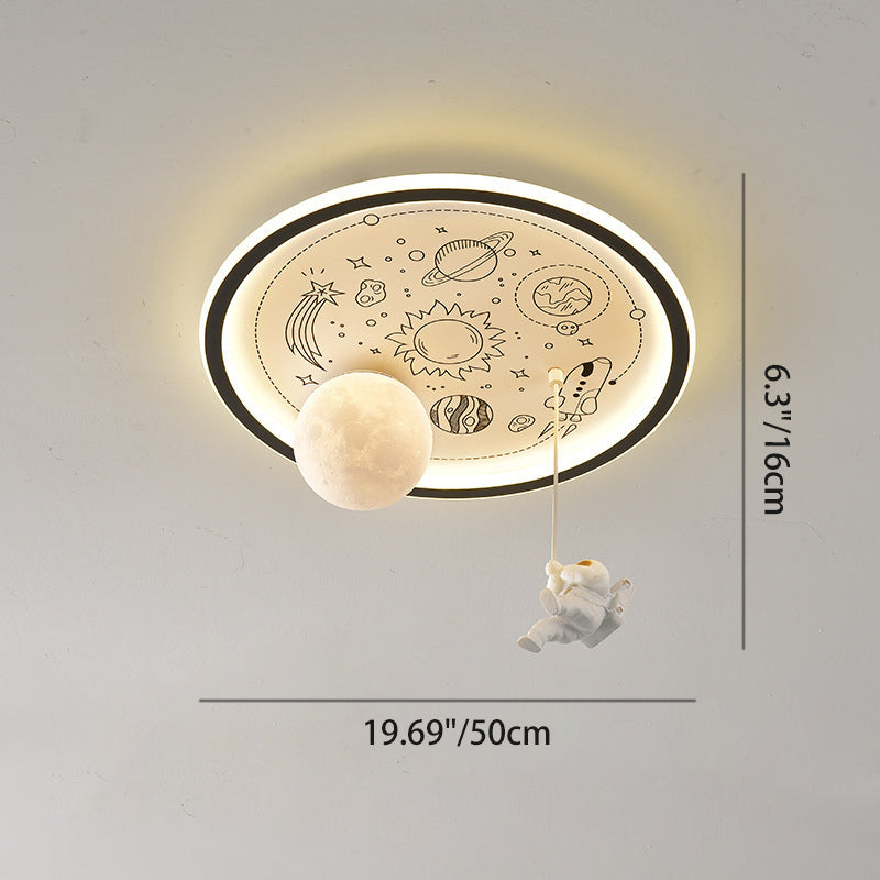 Resin Astronaut Planet Iron Acrylic LED Flush Ceiling Light