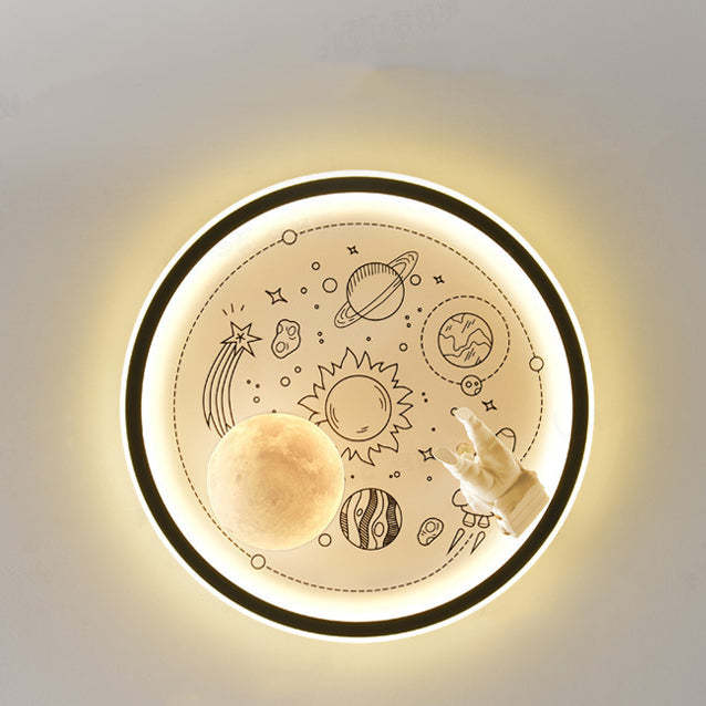 Resin Astronaut Planet Iron Acrylic LED Flush Ceiling Light