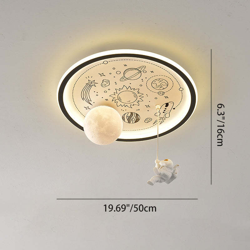 Resin Astronaut Planet Iron Acrylic LED Flush Ceiling Light