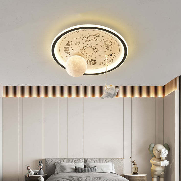 Resin Astronaut Planet Iron Acrylic LED Flush Ceiling Light