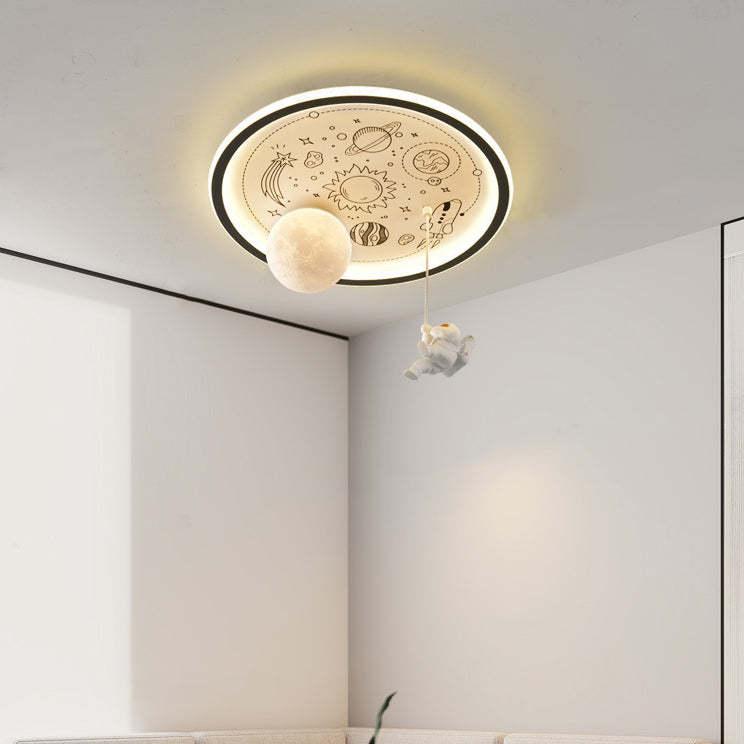 Resin Astronaut Planet Iron Acrylic LED Flush Ceiling Light