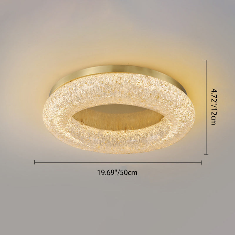 Gold Leaf Resin Copper Ring LED Flush Ceiling Light
