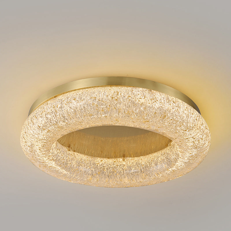 Gold Leaf Resin Copper Ring LED Flush Ceiling Light