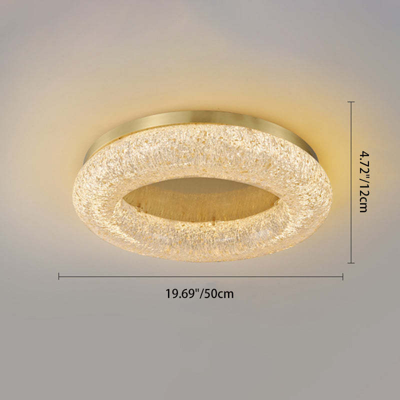 Gold Leaf Resin Copper Ring LED Flush Ceiling Light