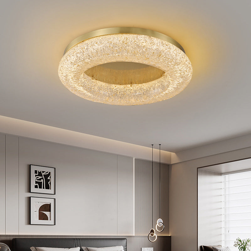 Gold Leaf Resin Copper Ring LED Flush Ceiling Light