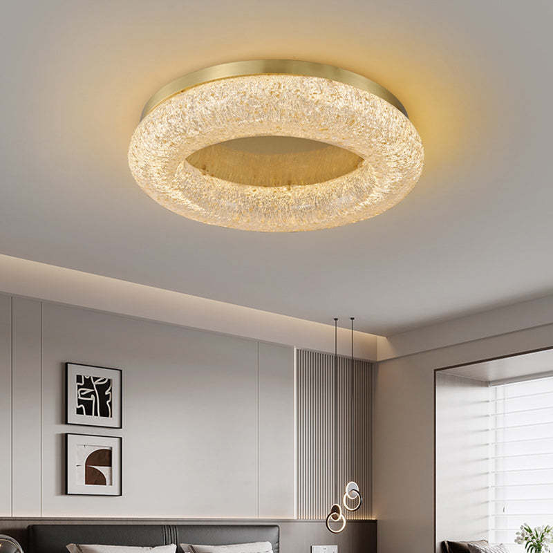 Gold Leaf Resin Copper Ring LED Flush Ceiling Light