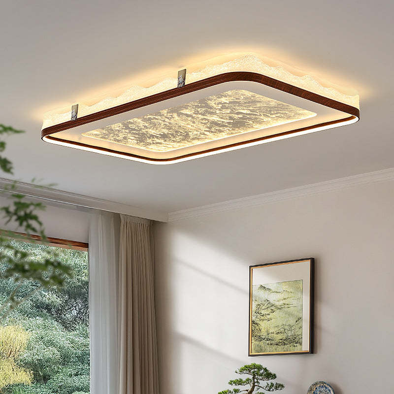 Chinese Frosted Smoky Acrylic Woodgrain LED Flush Light