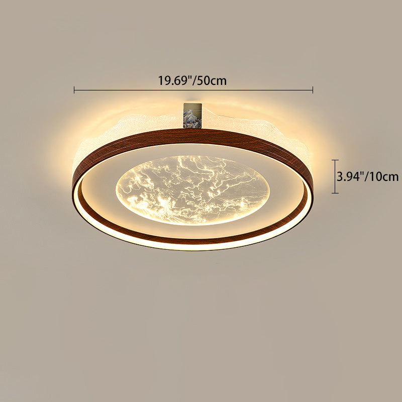 Chinese Frosted Smoky Acrylic Woodgrain LED Flush Light