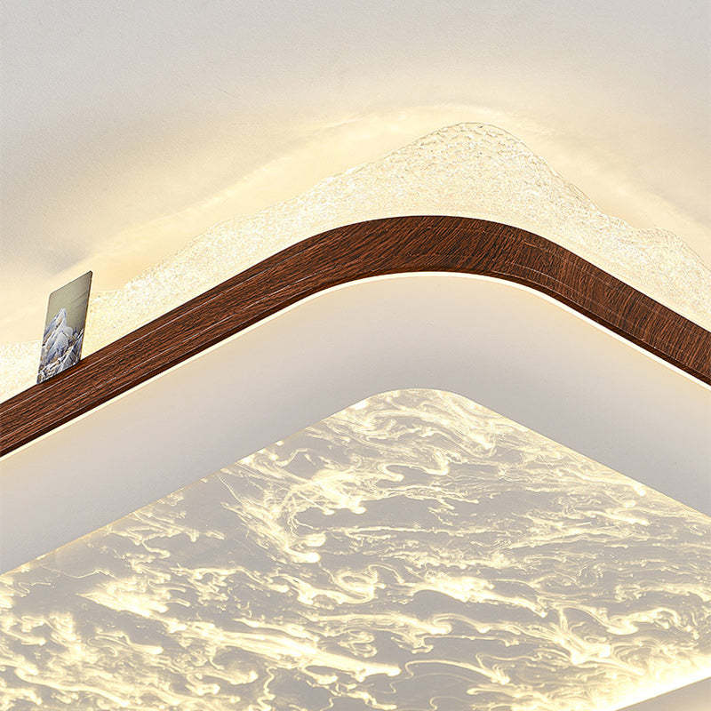 Chinese Frosted Smoky Acrylic Woodgrain LED Flush Light