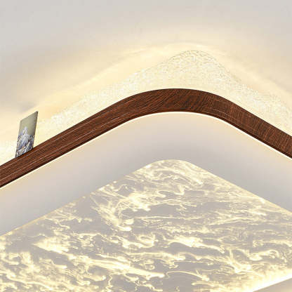 Chinese Frosted Smoky Acrylic Woodgrain LED Flush Light