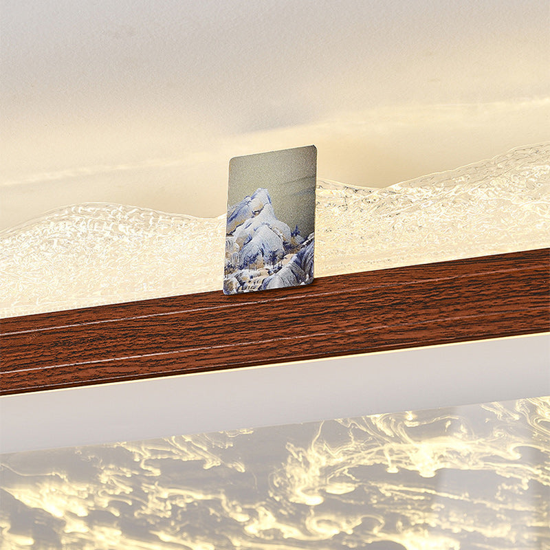 Chinese Frosted Smoky Acrylic Woodgrain LED Flush Light