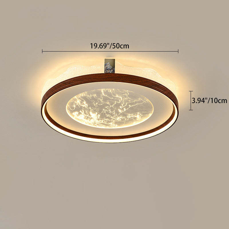 Chinese Frosted Smoky Acrylic Woodgrain LED Flush Light