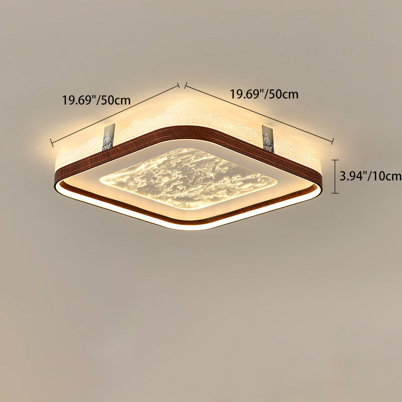 Chinese Frosted Smoky Acrylic Woodgrain LED Flush Light