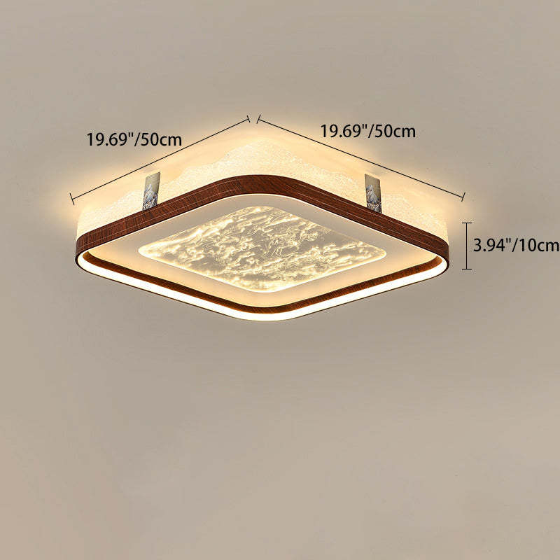 Chinese Frosted Smoky Acrylic Woodgrain LED Flush Light