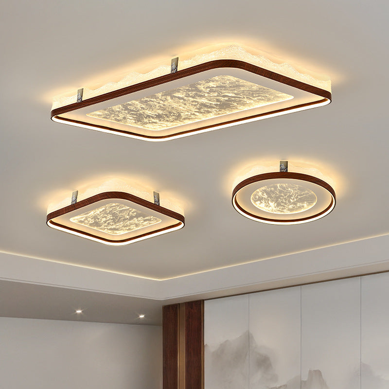 Chinese Frosted Smoky Acrylic Woodgrain LED Flush Light