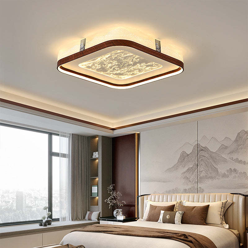 Chinese Frosted Smoky Acrylic Woodgrain LED Flush Light